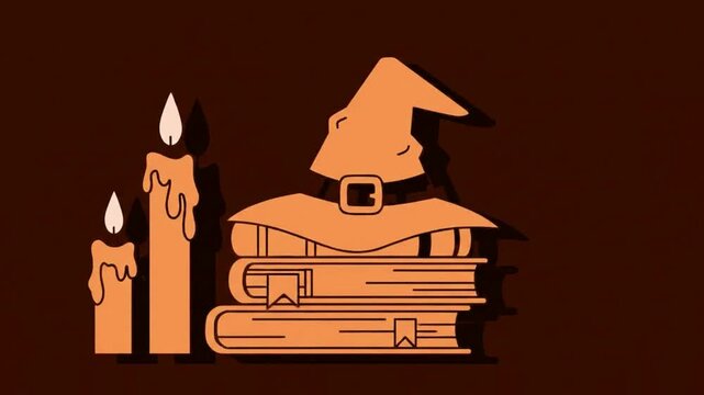 Halloween theme with candles, books, and a witch's hat illustration