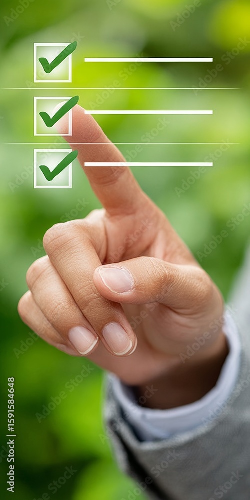 Poster digital workflow automation with interactive touch interface and progress checkmarks for businesses