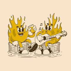 Funny Campfire Characters Singing and Relaxing Together