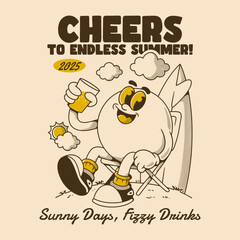 Retro Summer Character Art Celebrating Endless Sunshine And Fizzy Drinks