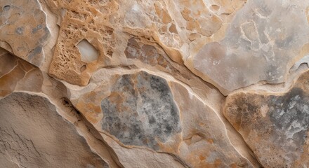 Close up of a textured surface with beige and gray tones and varied formations