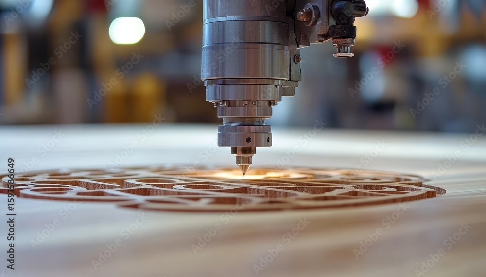 Aufkleber automated router carving intricate geometric patterns in plywood for crafting and construction
