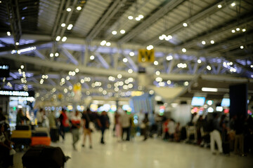 Airport ticket machines and check-in counters (blurred background, defocused)