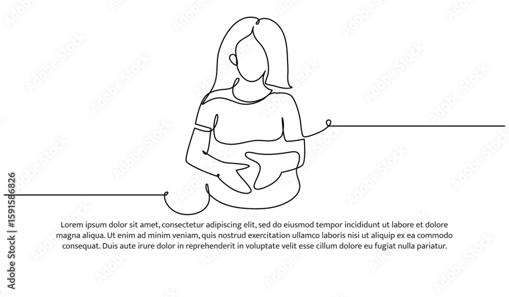 Poster one line of pregnant mother. abstract minimal continuous line.
