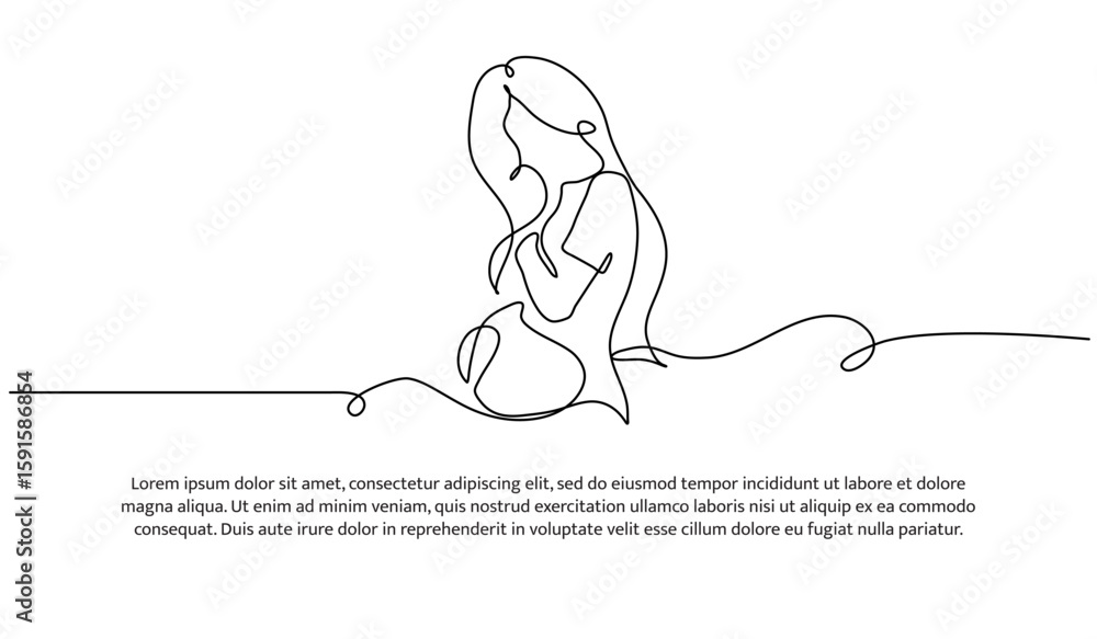 Poster one line of pregnant mother. abstract minimal continuous line.