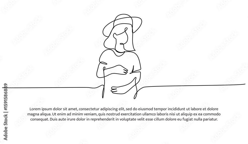 Poster one line of pregnant mother. abstract minimal continuous line.