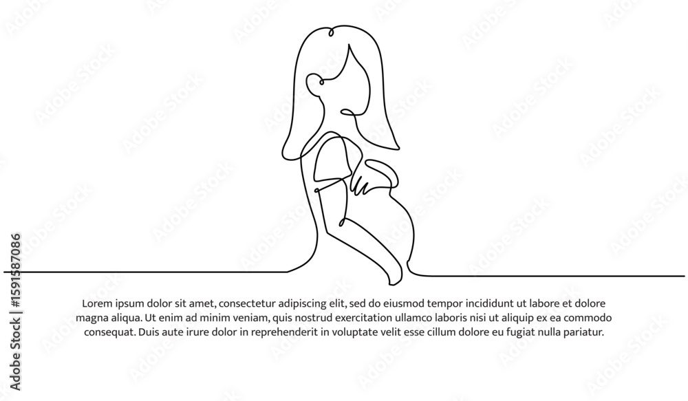 Poster one line of pregnant mother. abstract minimal continuous line.