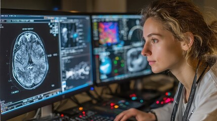 Diagnostic imaging advancements showcasing high-resolution MRI, CT, ultrasound, PET scanning, image analysis software, and AI-assisted radiology for early disease detection.