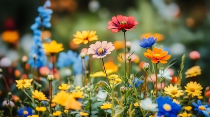 A Vibrant Floral Explosion on a Summer Meadow Showcasing Nature s Colorful Biodiversity and Beauty