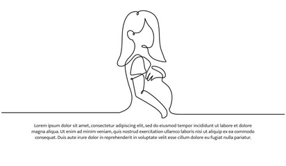 One line of pregnant mother. Abstract minimal continuous line.