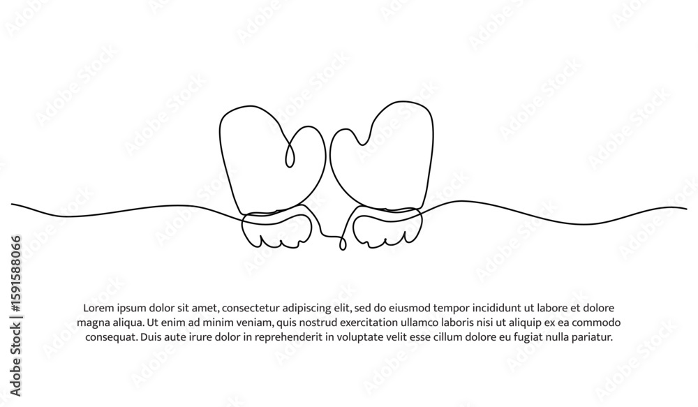 Poster one line of baby mittens. abstract minimal continuous line.