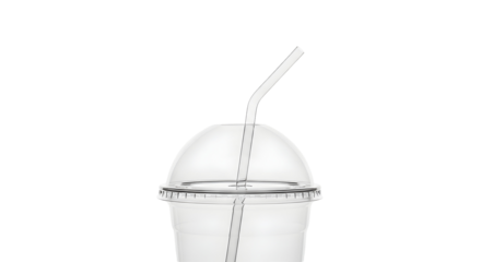 Plastic disposable cup with straw