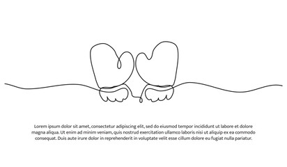 One line of baby mittens. Abstract minimal continuous line.