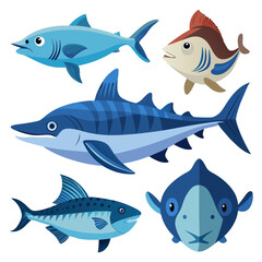 Fototapeta premium Aquatic life design showcasing a collection of diverse fish species, ideal for use in educational materials or marine-themed designs.