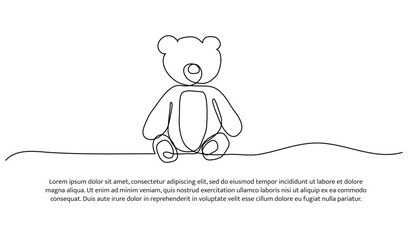 One line of teddy bear toy. Abstract minimal continuous line.