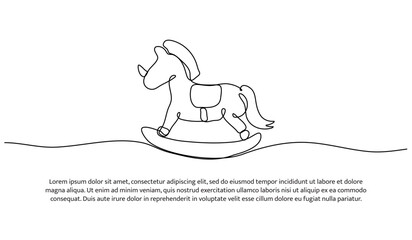 One line of rocking horse kid toy. Abstract minimal continuous line.