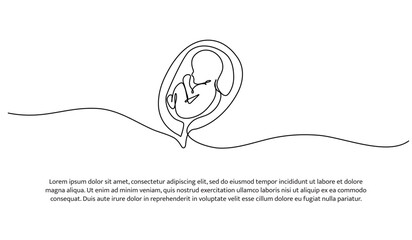 One line of baby embryo in womb. Abstract minimal continuous line.