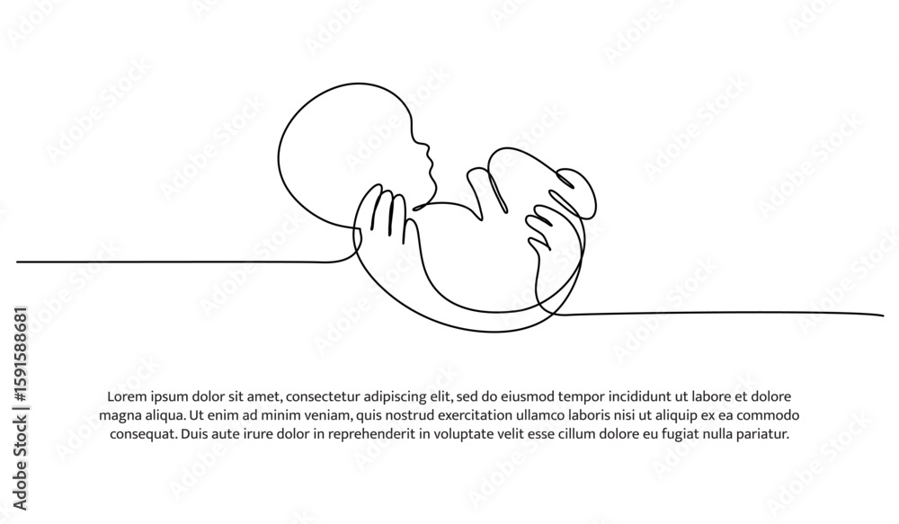 Poster one line of care for newborns. abstract minimal continuous line.