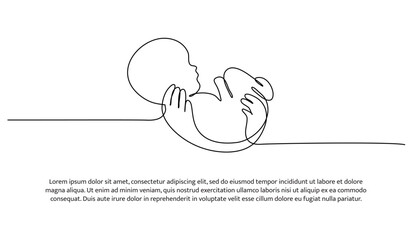One line of care for newborns. Abstract minimal continuous line.
