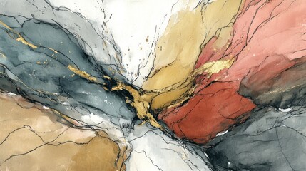 Naklejka premium Soft Pastel Splatter Art with Golden Accents – Luxury Marble Texture