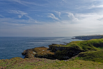 Looking south over Crawton Bay at the Fowlsheugh Bird Sanctuary at Crawton with the Haar or Sea Fog just beginning to form out at Sea.
