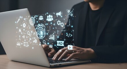 effectively represents the multifaceted nature of digital marketing, online business strategies, data analysis, and the use of technology to achieve business goals.