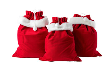 Three red Santa sacks Christmas gifts presents holiday
