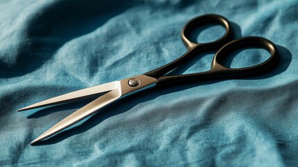 Top view of a pair of scissors, both open and closed, showcasing the quality and functionality of office scissors with stainless steel blades and black handles, Generative AI
