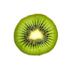 Vibrant kiwi slice detailed studio shot isolated on black background