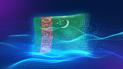 turkmenistan A futuristic digital background merging with a national flag symbol, representing the...