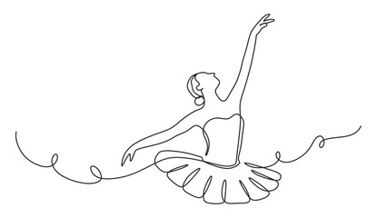 Continuous line art of a young and sexy female ballet dancer or ballerina. Conceptual dance movement of a ballet dancer performing. Wall poster with fashion print.