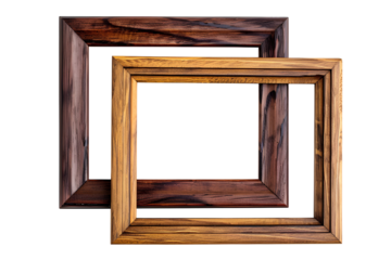 Two Elegant Wooden Picture Frames Overlapping on Black Background,