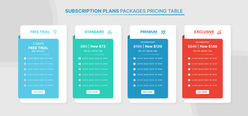 Price Comparison Table Infographic Template with 4 Subscription Plans