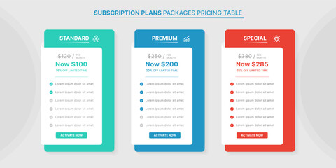 Subscription Plans Packages Pricing Comparison Table Infographic Template