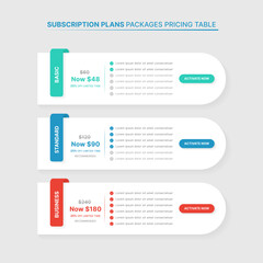 Subscription Plans Pricing Comparison Table Infographic Template with 3 Packages