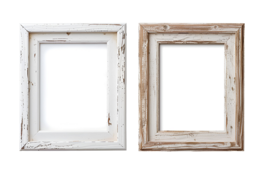 Two rustic wooden frames empty white space vintage style