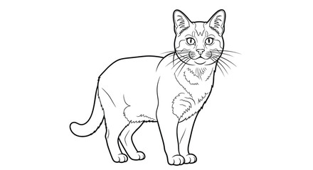 Obraz premium Asiatic Golden Cat Standing Gracefully Intricate Adult Coloring Page Wild Feline Art