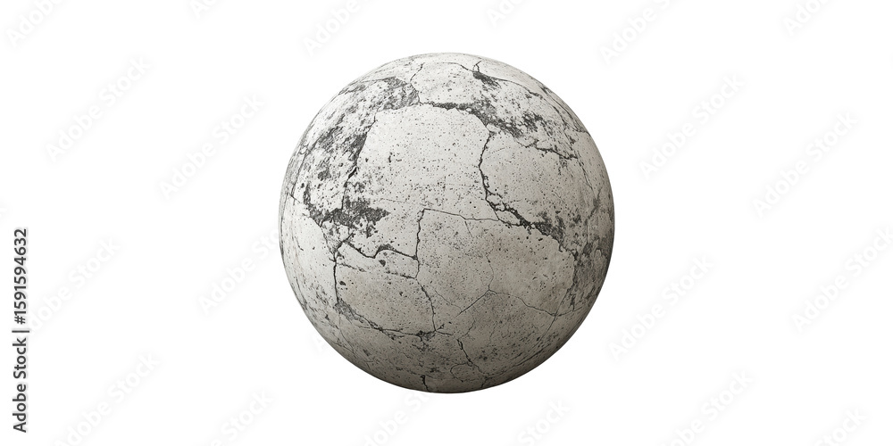 Poster cracked concrete sphere texture. architectural and design material representation isolated on transp