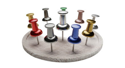 Colorful Push Pins on Wooden Board in Bright Studio Light