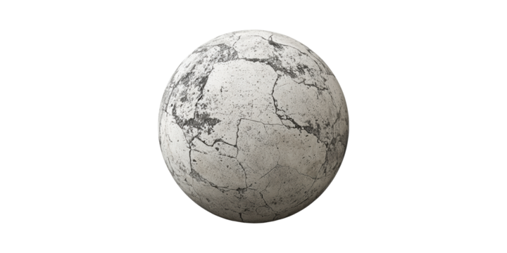 Cracked Concrete Sphere Texture. Architectural And Design Material Representation Isolated On Transparent Background