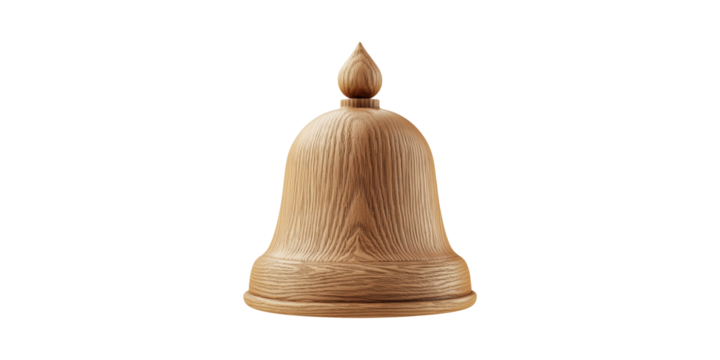 Wooden Bell Sculpture. Artistic Craftsmanship And Natural Design Isolated On Transparent Background