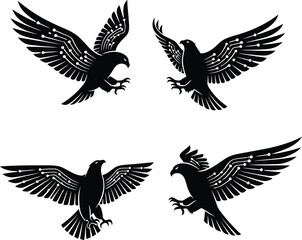 Obraz premium Vector art of eagles with circuit patterns are isolated on white background