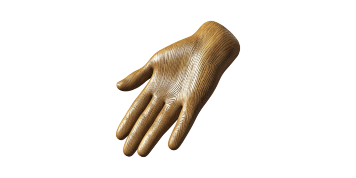 Wooden Hand Sculpture. Artistic Craftsmanship And Design Element Isolated On Transparent Background