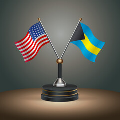 United States (USA) relations and Bahamas table flag with gradient color background