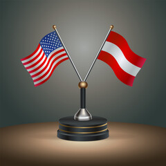 United States (USA) relations and Austria table flag with gradient color background