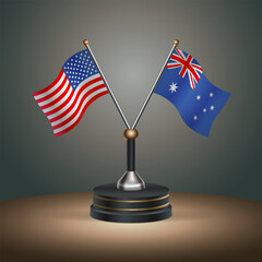 United States (USA) relations and Australia table flag with gradient color background