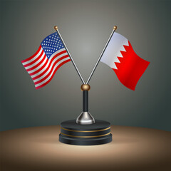 United States (USA) relations and Bahrain table flag with gradient color background