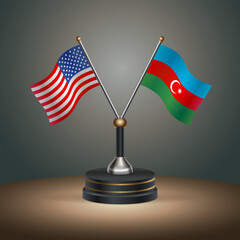 United States (USA) relations and Azerbaijan table flag with gradient color background