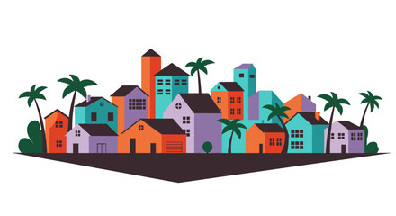 Fototapeta premium Colorful geometric cityscape with palm trees in modern flat design