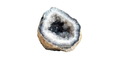 Geode With Sparkling Crystals. Natural Mineral Formation For Decoration And Healing Isolated On Transparent Background